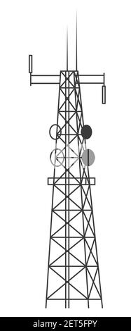 Tour cellulaire de transmission. Tour de communication mobile et radio avec antennes pour connexions sans fil. Illustration vectorielle vectorielle isolée sur Illustration de Vecteur