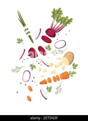 Tranches de légumes avec des symboles de pomme de terre de betterave et de carotte illustration vectorielle pour la cuisson isolée sur fond blanc Illustration de Vecteur