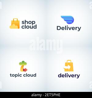 Livraison et stockage dans le cloud – ensemble de symboles, de symboles ou de modèles de logos abstraits. Collection Shopping Emblems concepts. Isolé Illustration de Vecteur