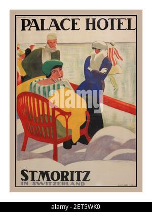 Saint-Moritz Palace Hotel Suisse VINTAGE 1920 Voyage Saint-Moritz Lithographie affiche Illustration d'Emil Cardinaux (1877-1936) Palace Hotel Saint-Moritz, affiche originale imprimée par Wolfsburg Zurich 1920 Banque D'Images