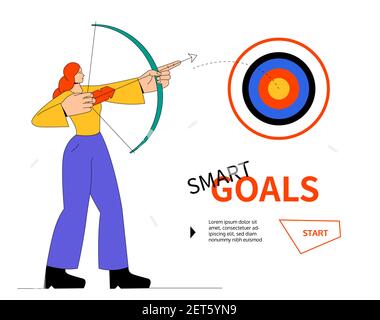 Smart Goals : illustration moderne et colorée de style plat. Développement personnel, motivation et réussite commerciale. Une composition avec une femme h Illustration de Vecteur