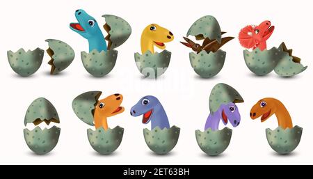 Collecte de dinosaures à partir d'un œuf. Dinosaures Tyrannosaurus, Brachiosaurus, Pterodactyl, Triceratops, Stegosaurus. Illustration vectorielle. Illustration de Vecteur