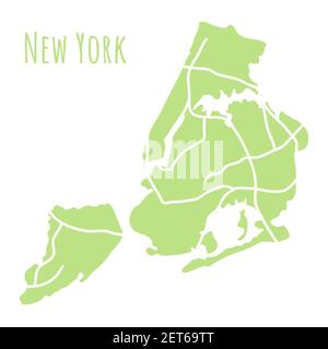 New York, Etats-Unis carte silhouette Division administrative, carte vectorielle isolée sur fond blanc. Carte frontière avec rues. Illustration haute précision. Illustration de Vecteur