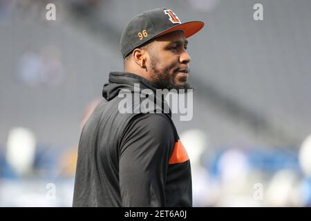 December 9, 2018..Los Angeles Chargers defensive end Isaac Rochell #98  before the Cincinnati Bengals vs Los Angeles Chargers at Stubhub Center in  Carson, Ca on December 9, 2018. (Photo by Jevone Moore)(Credit