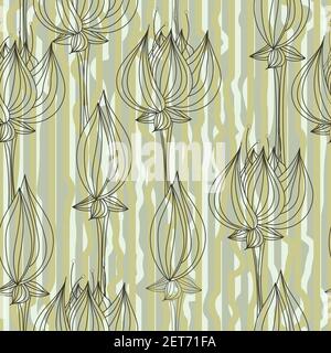 Fleurs et bourgeons de lotus découpés sans couture Illustration de Vecteur