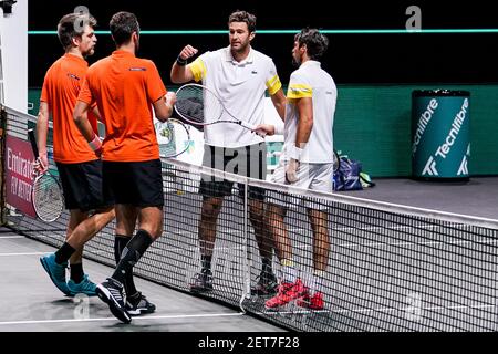 ROTTERDAM, PAYS-BAS - 1ER MARS : Sander Arends des pays-Bas, David PEL des pays-Bas, Fabrice Martin de France, Jeremy Chardy de France lors du 48e tournoi de tennis mondial ABN AMRO à Rotterdam Ahoy le 1er mars 2021 à Rotterdam, pays-Bas (photo de Henk Seppen/Orange Pictures) Banque D'Images