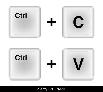 Touches Ctrl C, Ctrl V sur le clavier, copiez et collez la combinaison de touches. Insérez un raccourci clavier pour les périphériques Windows. Icônes du clavier de l'ordinateur. Vect Illustration de Vecteur
