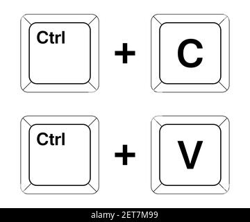 Touches Ctrl C, Ctrl V sur le clavier, copiez et collez la combinaison de touches. Insérez un raccourci clavier pour les périphériques Windows. Icônes du clavier de l'ordinateur. Vect Illustration de Vecteur