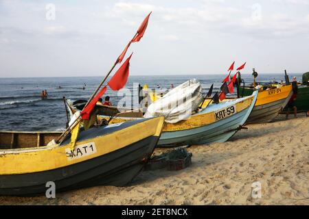 Pologne, Katy Rybackie, bateaux de pêche, voïvodie de Poméranie. Banque D'Images