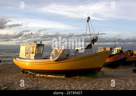 Pologne, Katy Rybackie, bateaux de pêche, voïvodie de Poméranie. Banque D'Images