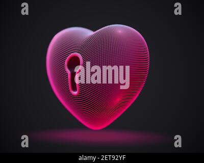 Coeur rouge 3D avec ouverture verticale sur fond gris. Illustration de Vecteur