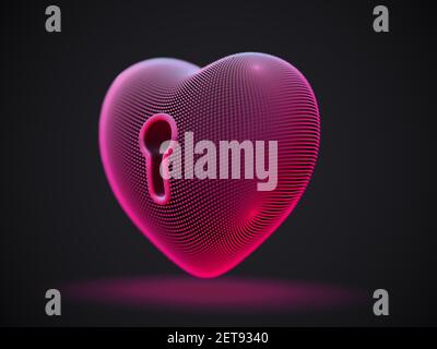 Coeur rouge 3D avec ouverture verticale sur fond gris. Illustration de Vecteur