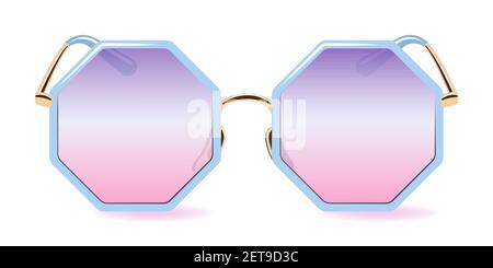 Lunettes de soleil octogonales tendance avec verres dégradés transparents en violet et rose. Vue avant. Illustration vectorielle réaliste isolée sur fond blanc Illustration de Vecteur