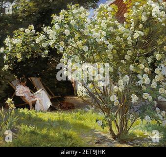 Peder-severin-kroyer-marie-en-el-jardin-Reading (2). Banque D'Images