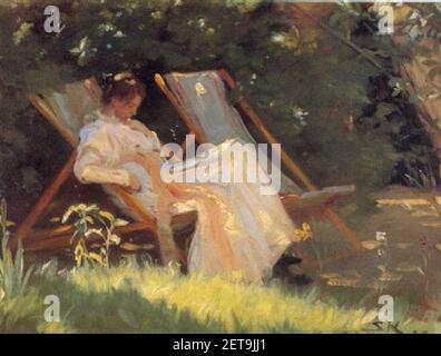 Peder-severin-kroyer-marie-en-el-jardin-lecture. Banque D'Images