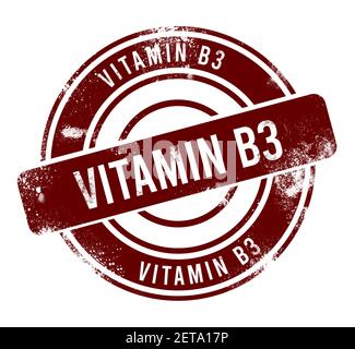 Vitamine B3 - bouton rond rouge de grunge, timbre Banque D'Images