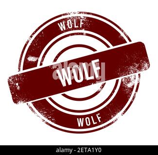 Wolf - bouton rond rouge grunge, timbre Banque D'Images