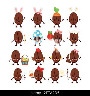 Ensemble de symboles de haricots de Pâques mignons. Illustration de Vecteur