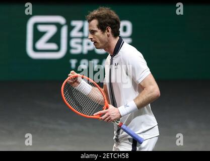 Rotterdam, pays Bas. 1er mars 2021. Andy Murray, de Grande-Bretagne, célèbre la victoire de son premier match contre Robin Haase, des pays-Bas, lors du tournoi ABN AMRO World tennis Tournament 2021, tournoi ATP 500 le 1er mars 2021 à Rotterdam Ahoy à Rotterdam, pays-Bas - photo Jean Catuffe/DPPI crédit: DPPI Media/Alay Live News Banque D'Images