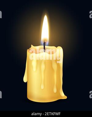 Jaune isolé réaliste flamme flamme flamme feu composition de la lumière dans illustration du vecteur sombre Illustration de Vecteur