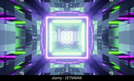 Le cyberespace abstrait avec des lampes au néon dans l'illustration 3D Banque D'Images
