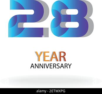 Modèle vectoriel anniversaire 28 ans Design Illustration Bleu élégant blanc Arrière-plan Illustration de Vecteur
