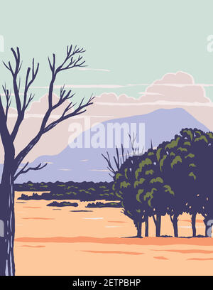 Affiche WPA du monument national du volcan Capulin avec extinction Volcan du cône de cendres faisant partie du champ volcanique de Raton-Clayton à New Mexique dans travaux proje Illustration de Vecteur