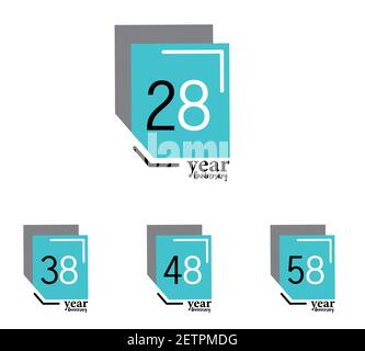 Définir le modèle de modèle de scénario d'anniversaire de 28 ans Illustration Blue Box Arrière-plan blanc élégant Illustration de Vecteur