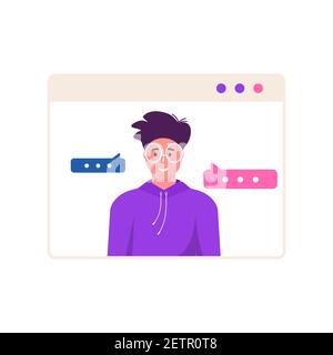 Concept de visioconférence et espace de réunion en ligne. Modèle de conception avec des professionnels qui prennent avec leurs collègues pour le rapport, la circulaire, le marketing, LEAF Illustration de Vecteur