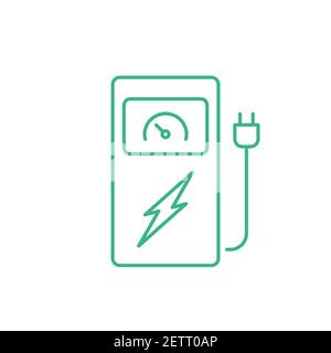 Icône de ligne de station de charge de voiture électrique. Centrale électrique des véhicules électriques. Chargeur de carburant ECO avec sortie. Système de stockage d'alimentation. Énergie verte. Vecteur Illustration de Vecteur