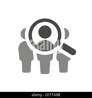 Loupe avec icône de vecteur de recherche de personnes. Symbole de recrutement des employés avec loupe. Illustration de Vecteur