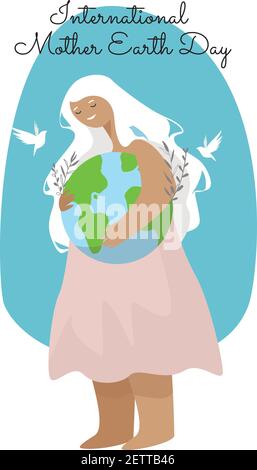 Illustration de la Journée internationale de la Terre des mères dans un style de dessin animé. Personnage dessiné à la main mère Terre. Illustration de Vecteur