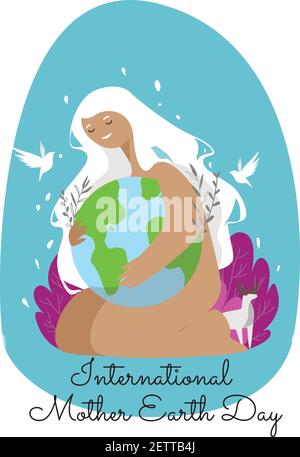 Vecteur de la Journée mondiale de la Terre de la mère dans le style de dessin animé. Personnage dessiné à la main mère Terre. Illustration de Vecteur