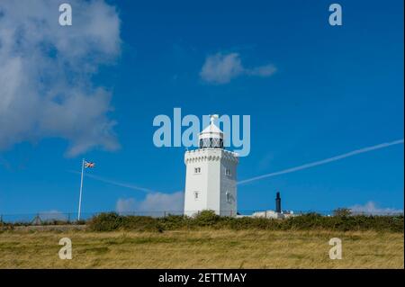 Phare de South Foreland depuis les falaises de St Margaret's à Cliffe, Douvres Banque D'Images