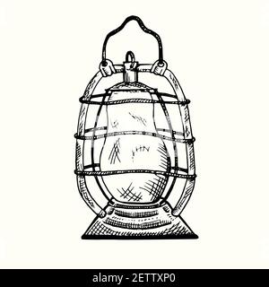 Lampe kérasine vintage, Doodle dessiné à la main, dessin dans le style de gravure, illustration d'esquisse, élément de conception Banque D'Images
