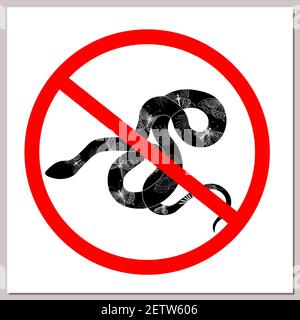 Panneau interdisant les serpents. Serpent dans un cercle rouge barré. Concept de danger et pas d'entrée avec les animaux. Illustration de Vecteur