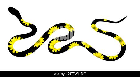 Illustration de silhouette de serpent. Serpent noir avec taches jaunes isolées sur fond blanc. Motif tatouage vectoriel Illustration de Vecteur