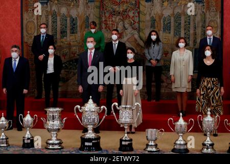 Madrid, Madrid, Espagne. 2 mars 2021. Le roi Felipe VI d'Espagne, la reine Letizia d'Espagne assiste à la remise des Prix nationaux du sport 2018 au Palais Royal El Pardo le 2 mars 2021 à Madrid, Espagne crédit: Jack Abuin/ZUMA Wire/Alay Live News Banque D'Images