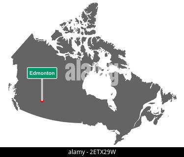 Placez l'enseigne Edmonton sur la carte du Canada Banque D'Images