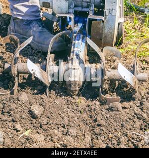 Motoculteurs cultivateur pour le travail du sol. Jardinage. Mise au point sélective Banque D'Images
