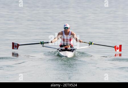 Linz, Autriche, lundi 26 août 2019, Championnat du monde d'aviron FISA, régate, CAN PR2 M1X, Jeremy HALL, déménagement, Dès le début ponton, dans la chaleur, [crédit obligatoire; Peter SPURRIER/Intersport Images] 10:24:02 26.08.19 Banque D'Images