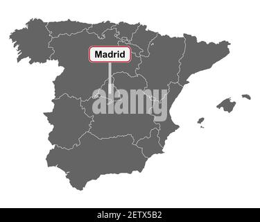 Carte de l'Espagne avec le nom du lieu de Madrid Banque D'Images