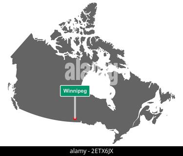 Placez l'enseigne Winnipeg sur la carte du Canada Banque D'Images