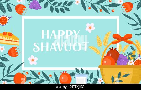 Carte de vœux Happy Shavuot, affiche, invitation, prospectus. Modèle Shavuot pour votre conception. Arrière-plan de vacances juives. Illustration vectorielle Illustration de Vecteur