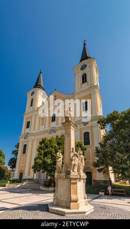 Statue de la Sainte Trinité, 1810, église de Marie-Madeleine, 1769, style baroque, à Zalaegerszeg, Transdanubia occidentale, Hongrie, Europe centrale Banque D'Images