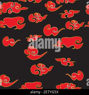 Vector noir et rouge asiatique nuages chinois ciel fond de motif sans couture. Illustration de Vecteur