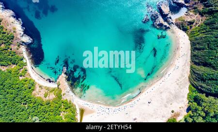 Silistar, Bulgarie. Incroyable eau turquoise et plage de sable sur la mer Noire bulgare Banque D'Images