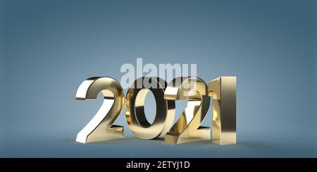 Objectifs de la nouvelle année et concept de planification : les numéros d'or de l'année civile 2021 sont rendus en 3D sur fond gris avec une ombre lisse. Banque D'Images
