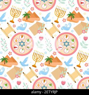 Motif de Pâque sans couture. Toile de fond, texture sans fin de pesach. Toile de fond de vacances juives. Illustration vectorielle Illustration de Vecteur