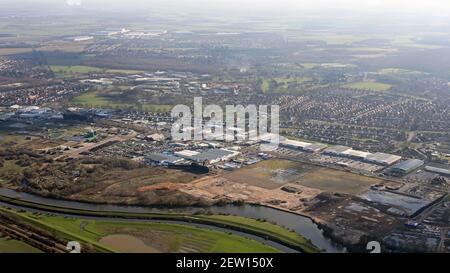 Vue aérienne de Wheatley Hall Road à Doncaster vers l'est Direction Armthorpe et sortie 4 de la M18 Banque D'Images